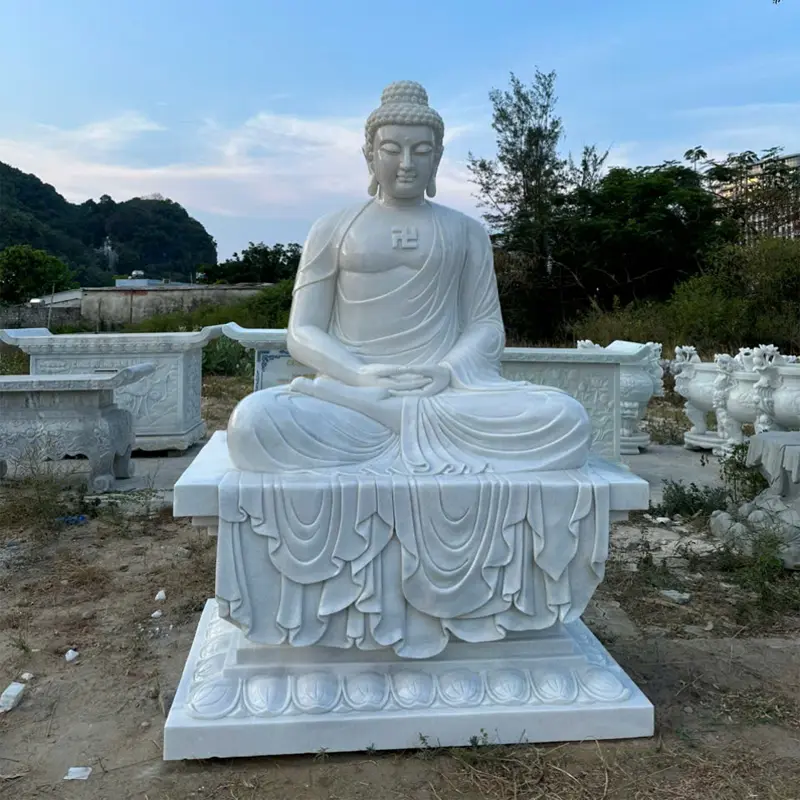 Tượng Phật A Di Đà ngồi đài sen đá nguyên khối