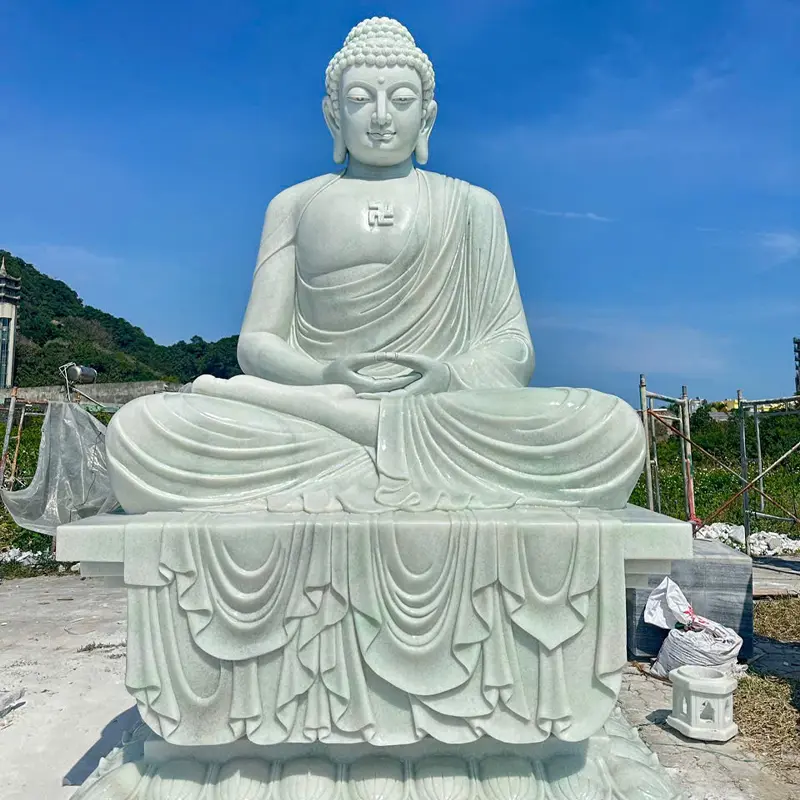 Tượng Thích Ca Mâu Ni thiền định đá trắng nguyên khối