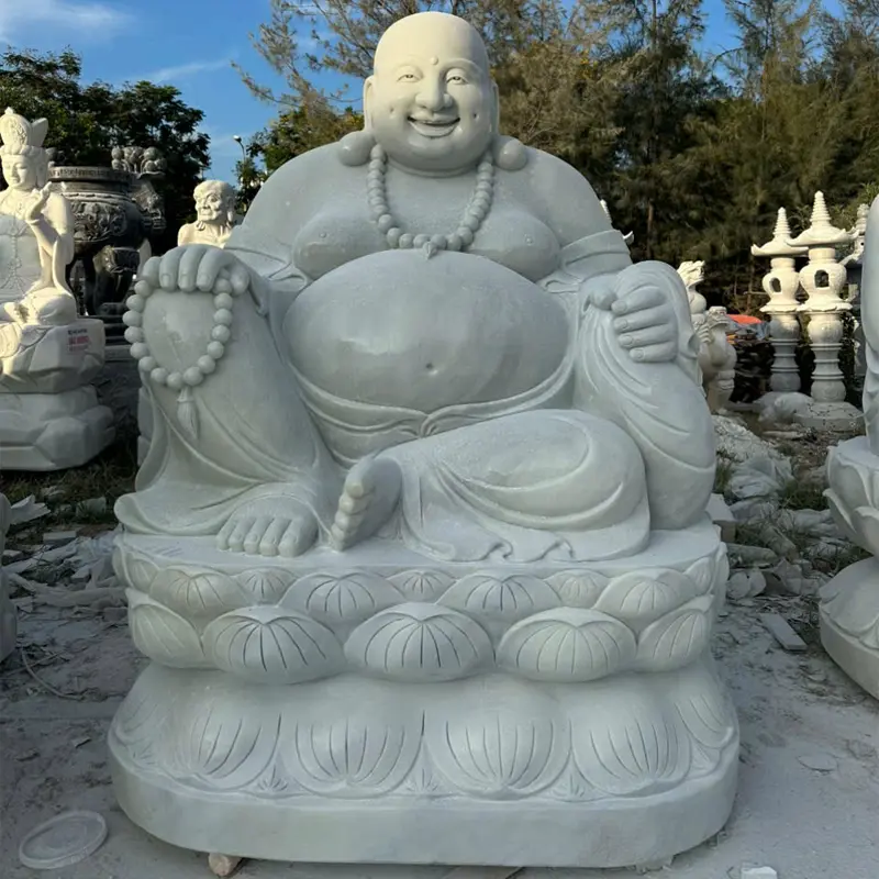 Tượng Phật Di Lặc nụ cười an lạc đá trắng tự nhiên