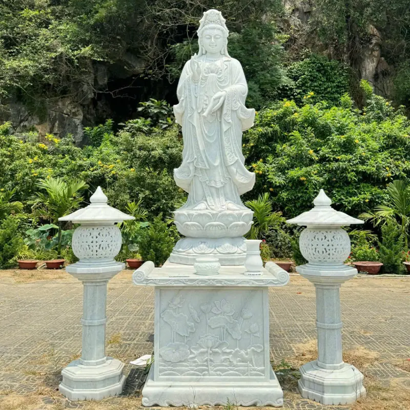 Tượng Quan Âm Ban Phúc Đá Trắng Nguyên Khối