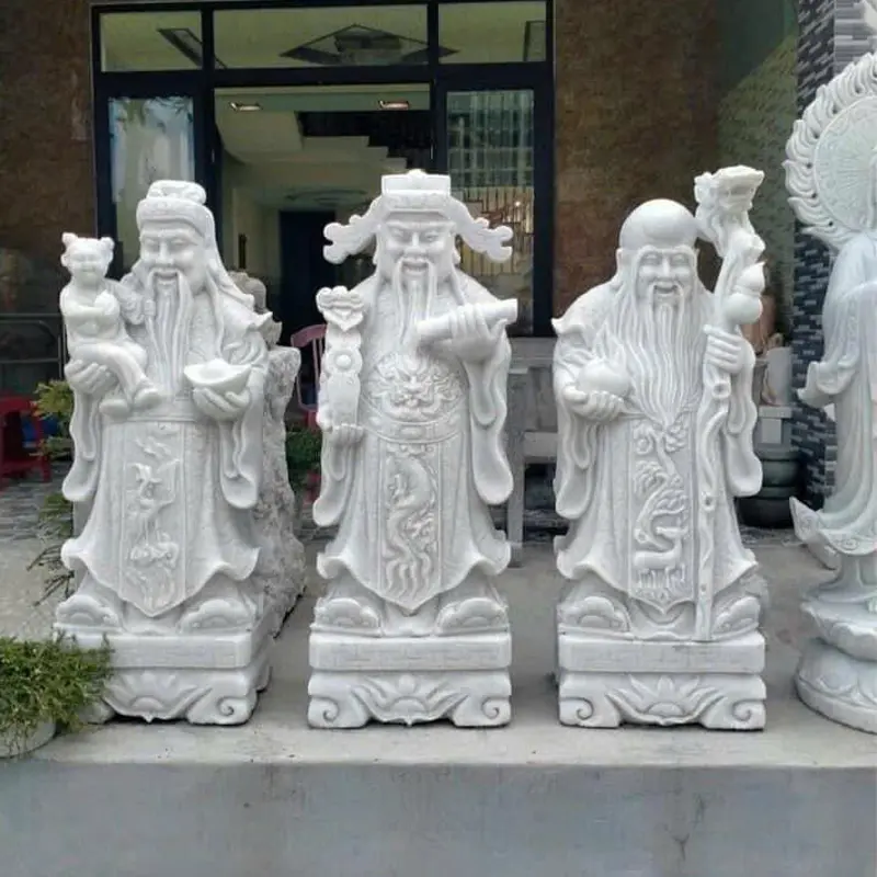 Tam Đa Phúc Lộc Thọ Đá Cẩm Thạch Trắng