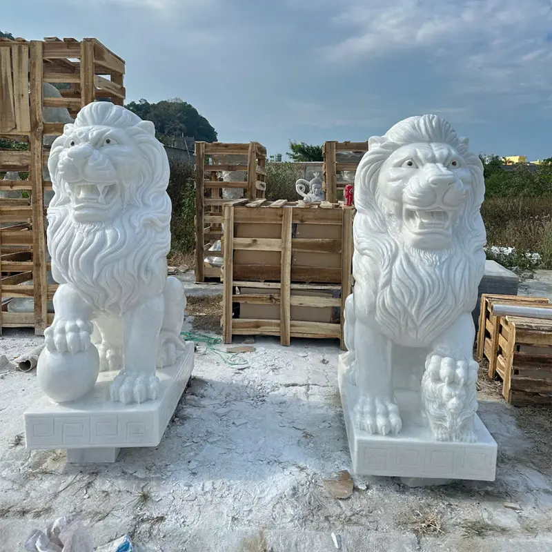 Tượng Sư Tử Đá Cẩm Thạch Trắng