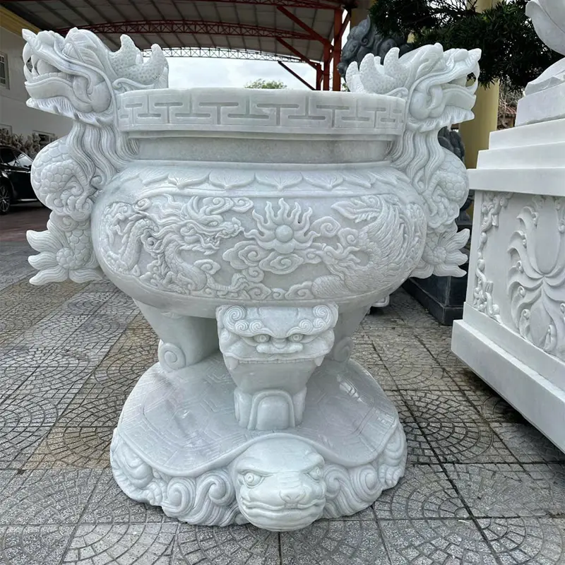 Lư Hương Đá Cẩm Thạch Trắng